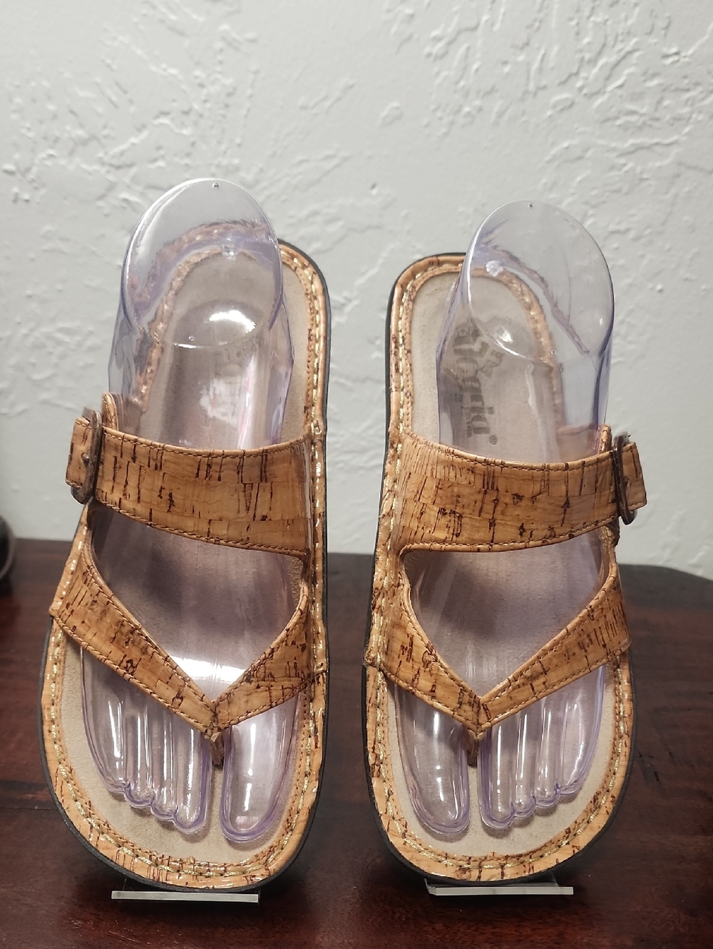 Alegria Cork-Effect Slingback Sandals in Tan and Gold